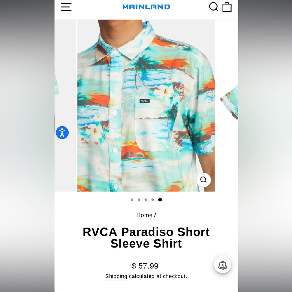 RVCA Men's Tropical Beach Print Shirt - Blue and Green - Picture 4 of 7